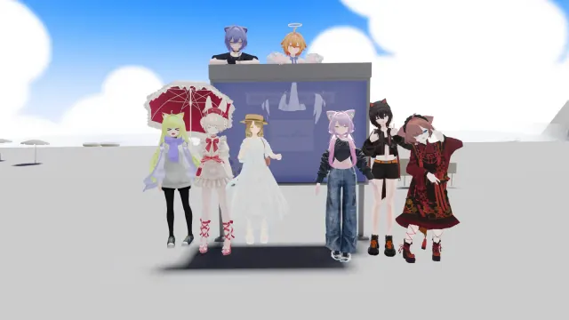 青空のワールドに集まる学生たち
