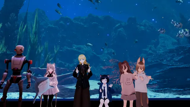水中を見渡せるワールドでの集合写真
